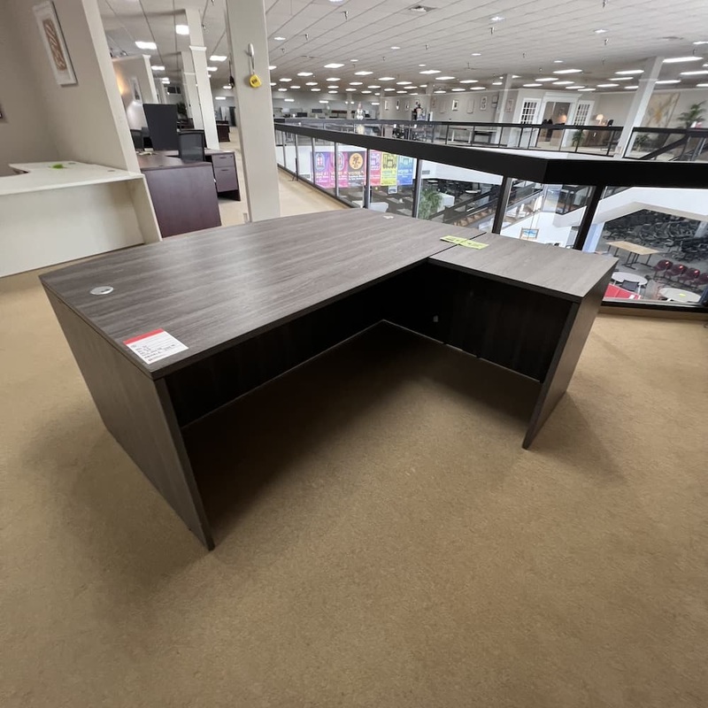 71″ x 67″ Newport Grey Bow Front L-Desk Shell – Right Return Office Furniture Liquidations