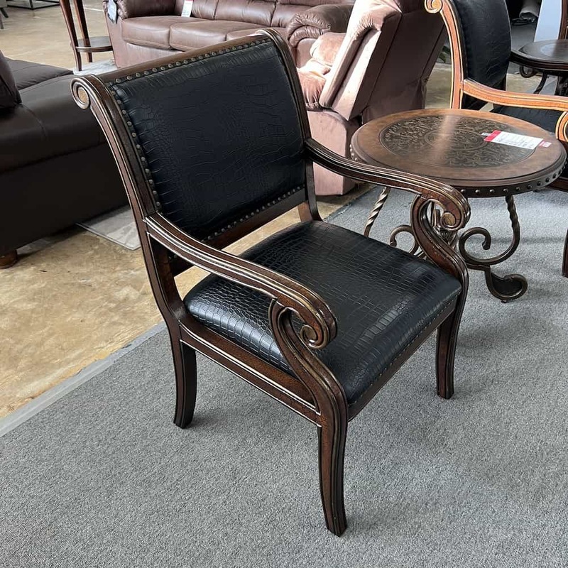 Walnut and Black Vinyl Traditional Guest Chair Office Furniture Liquidations