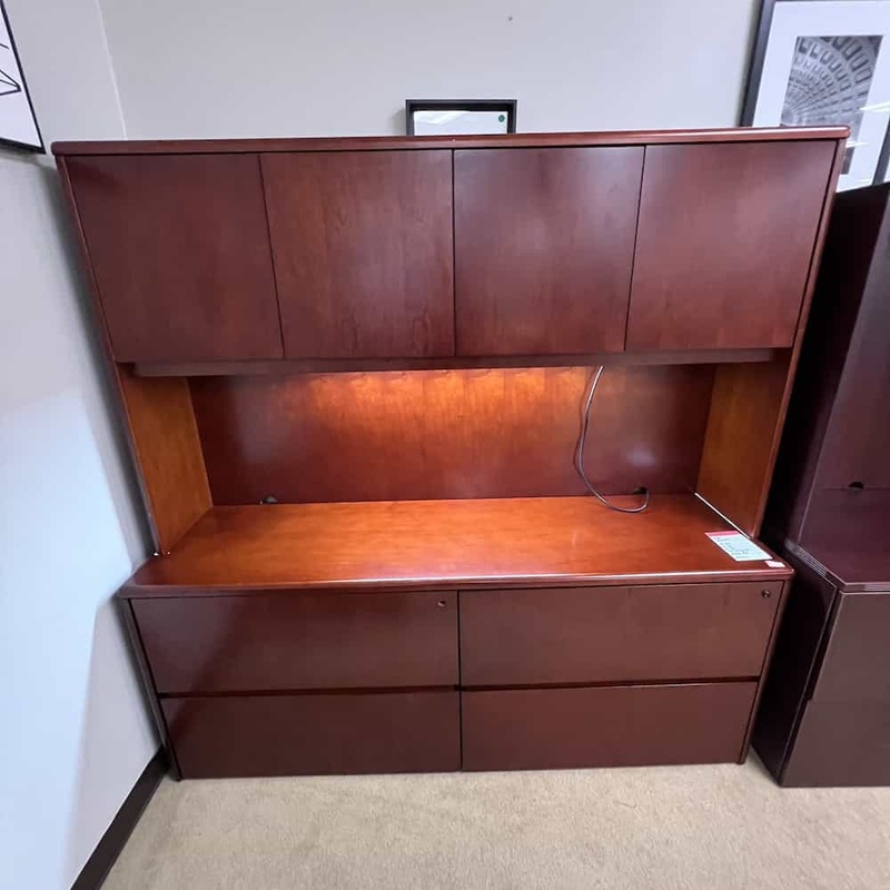 72″ x 21″ OSP Cherry Credenza 4 Drawer Lateral with Hutch Office Furniture Liquidations