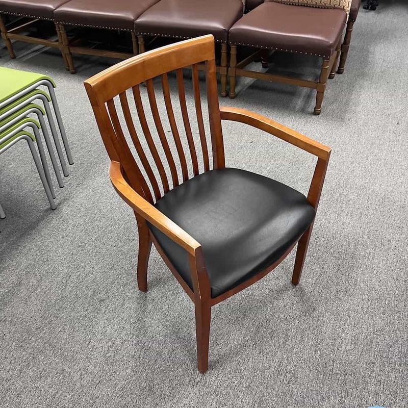 Bernhardt Black Leather and Cherry Side Guest Chair Office Furniture Liquidations