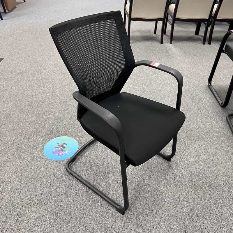 Black Mesh Back Guest Chair with Arms and Sled Base Office Furniture Liquidations