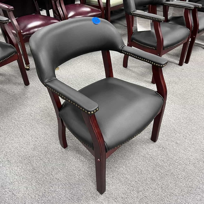 Black Vinyl and Mahogany Studded Poker Chair Office Furniture Liquidations