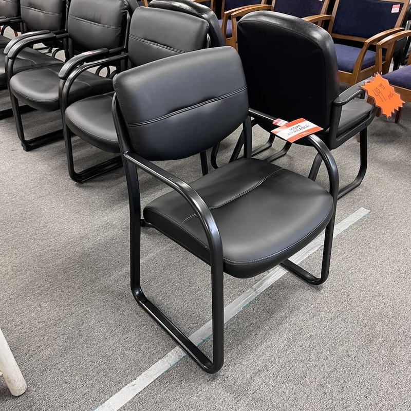 Black Vinyl “Side-Kick” Sled Guest Chair with Arms Office Furniture Liquidations
