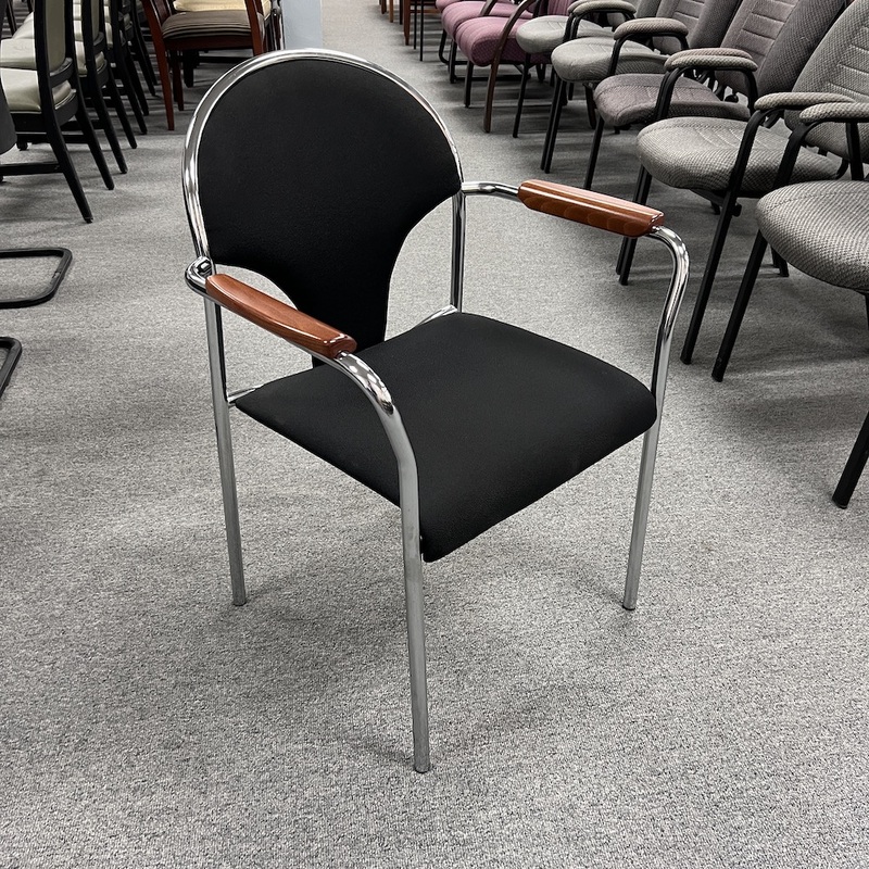 Black with Wood and Chrome Stacking Guest Chairs Office Furniture Liquidations