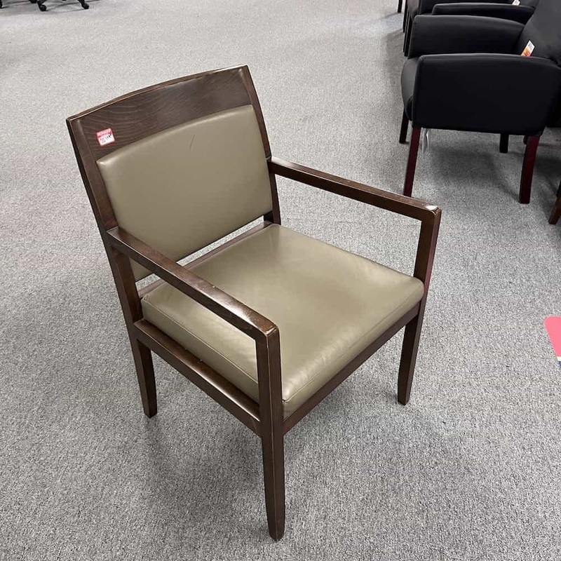 David Edward Tan Leather and Walnut Side Guest Chair Office Furniture Liquidations