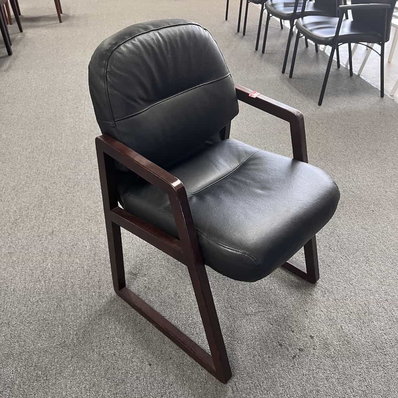 Hon Mahogany and Black Plush Guest Chair Office Furniture Liquidations