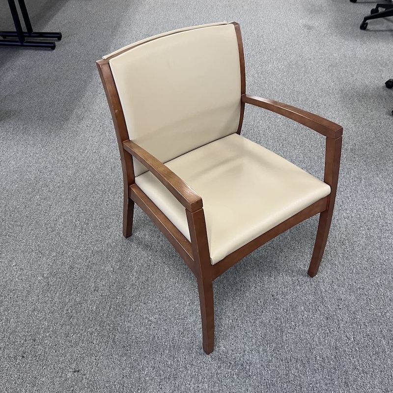 Kimball Beo Beige Vinyl and Oak Guest Chair Office Furniture Liquidations
