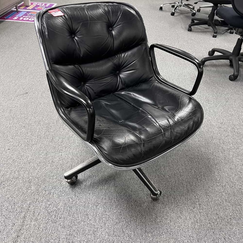 Knoll Pollock Swivel Chair Black Leather and Chrome Office Furniture Liquidations