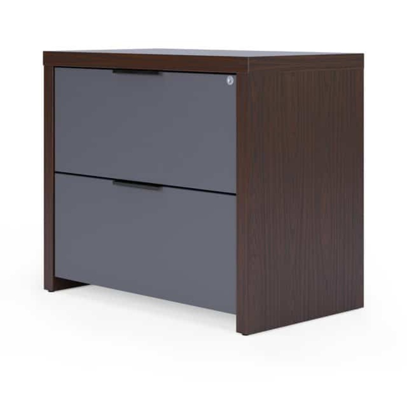 New – 36″ W x 30″ H Lucca Collection 2 Drawer Lateral – Walnut and Charcoal Office Furniture Liquidations