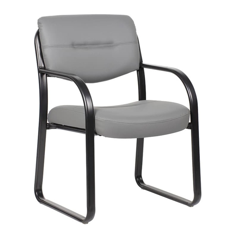 New – Grey Vinyl “Side-Kick” Sled Guest Chair with Arms Office Furniture Liquidations