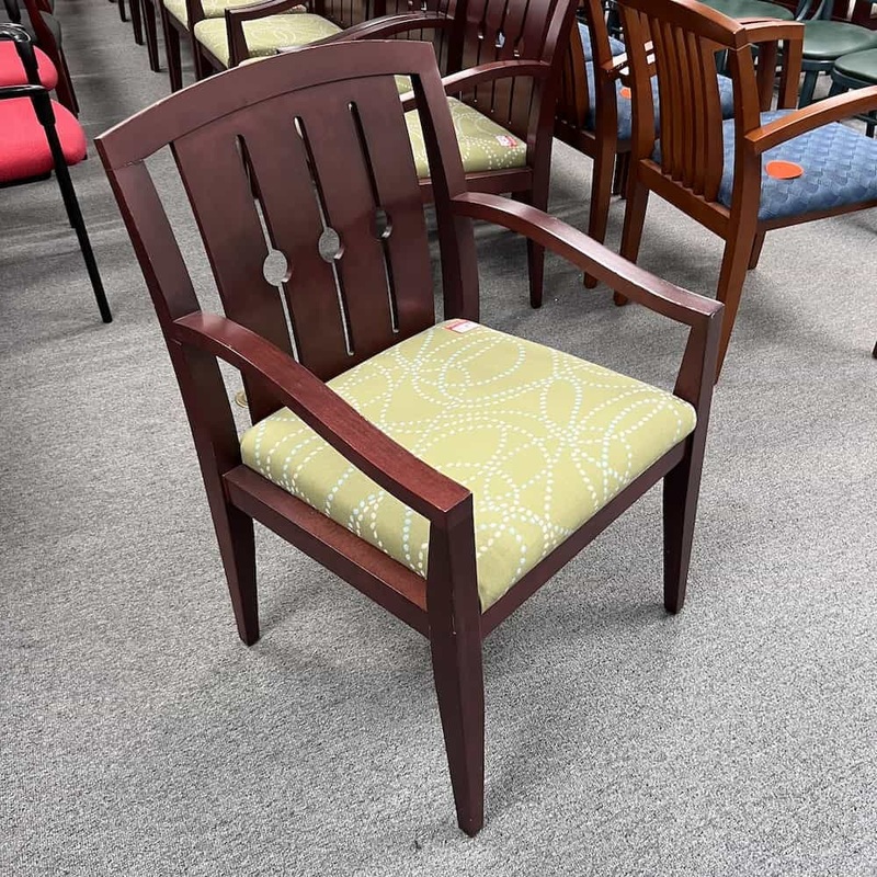 Paoli Green Dot Swirls and Mahogany Slat Back Guest Chair Office Furniture Liquidations