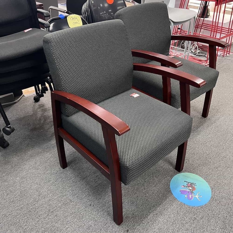 Set of 2 – Black and Mahogany Plush Guest Chairs Office Furniture Liquidations
