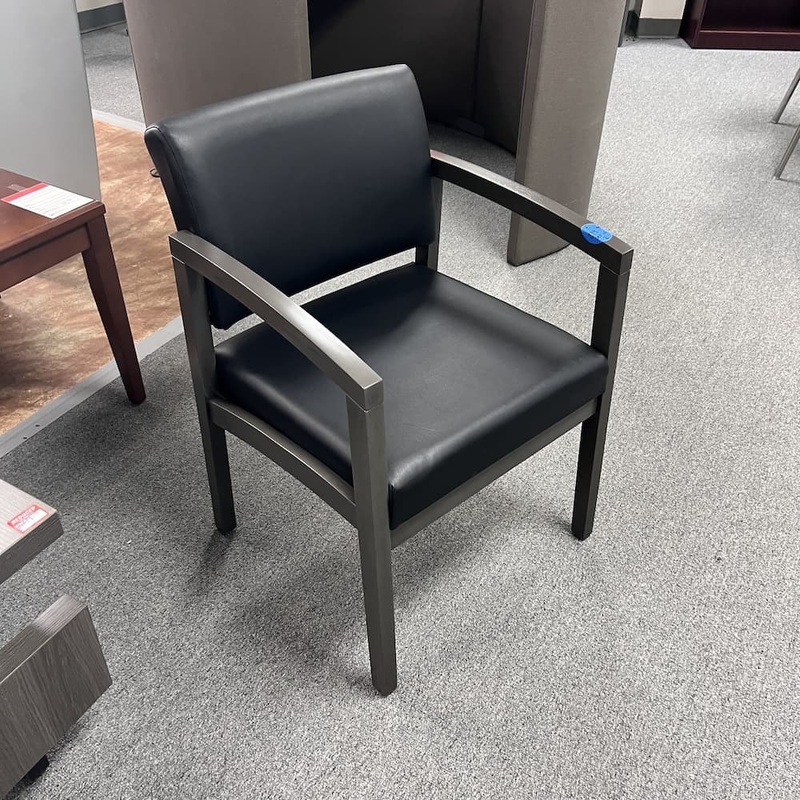 Set of 2 – Black Vinyl and Grey Veneer Guest Chair Office Furniture Liquidations