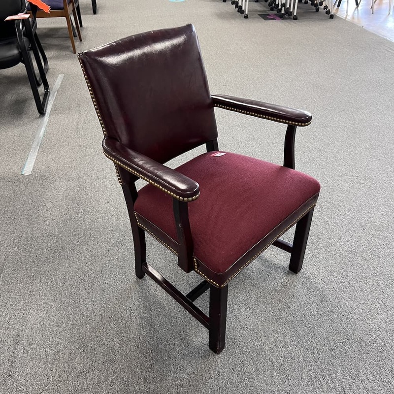 Set of 2 – Hickory Leather Burgundy and Mahogany Studded Executive Guest Chair Office Furniture Liquidations