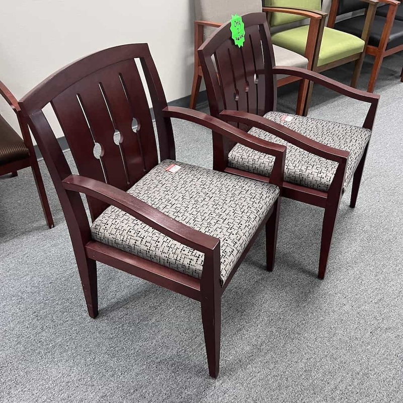 Set of 2 – Paoli Grey and Mahogany Slat Back Guest Chairs Office Furniture Liquidations