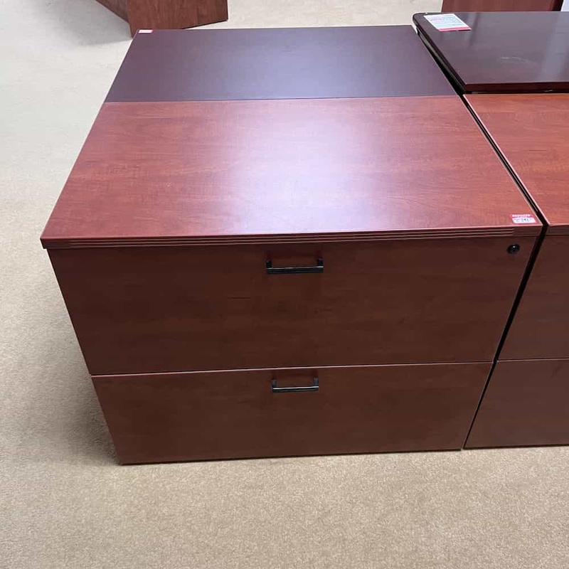 29″ H x 36″ W Cherryman Cherry and Black 2 Drawer Lateral File Office Furniture Liquidations