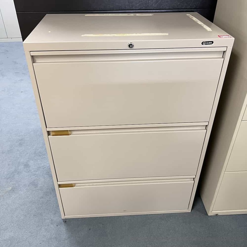 30″ W x 41″ H Global Beige Metal 3 Drawer Lateral File Office Furniture Liquidations