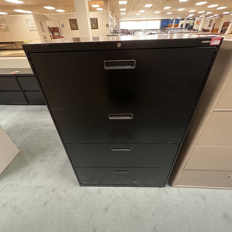 30″ W x 53″ H Hon Black Metal 4 Drawer Lateral File Office Furniture Liquidations