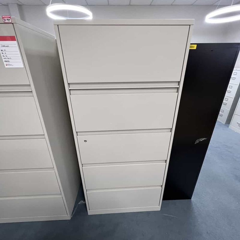 30″ W x 65″ H Steelcase Beige Metal 5 Drawer Lateral File – Top Retractable Office Furniture Liquidations