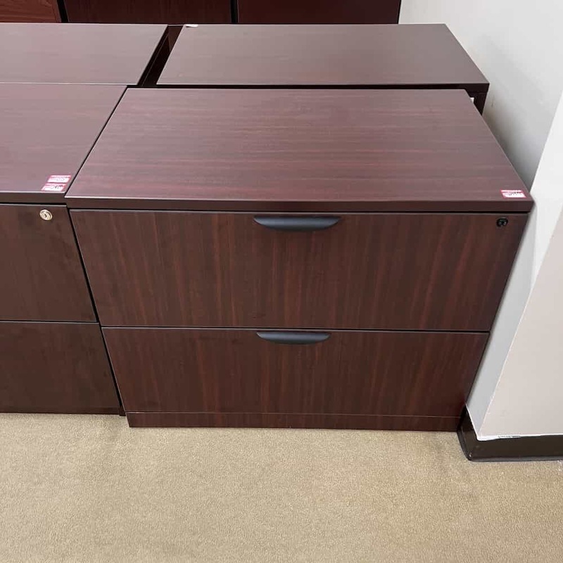 36″ W x 29″ H Mahogany and Black 2 Drawer Lateral File Office Furniture Liquidations