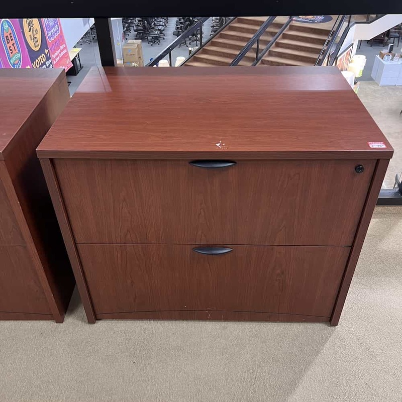 36″ W x 29″ H National Cherry and Black 2 Drawer Lateral File Cabinet Office Furniture Liquidations