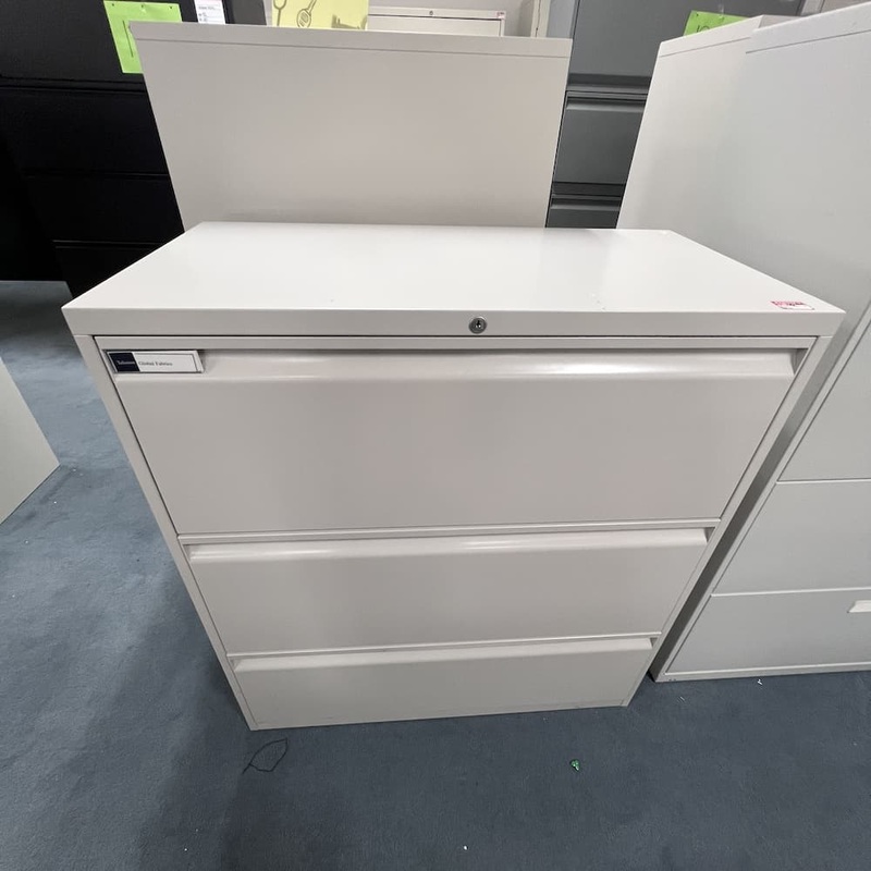36″ W x 40″ H Teknion Light Grey Metal 3 Drawer Lateral File Office Furniture Liquidations