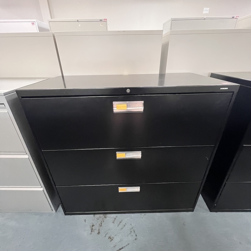 36″ W x 41″ H Hon Black Metal 3 Drawer Lateral Filing Cabinet Office Furniture Liquidations