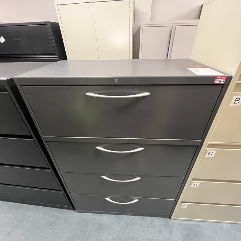 36″ W x 52″ H Hon Dark Grey Metal 4 Drawer Lateral File Office Furniture Liquidations