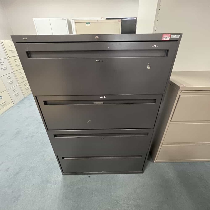 36″ W x 53″ H Hon Dark Grey Metal 4 Drawer Lateral File Office Furniture Liquidations