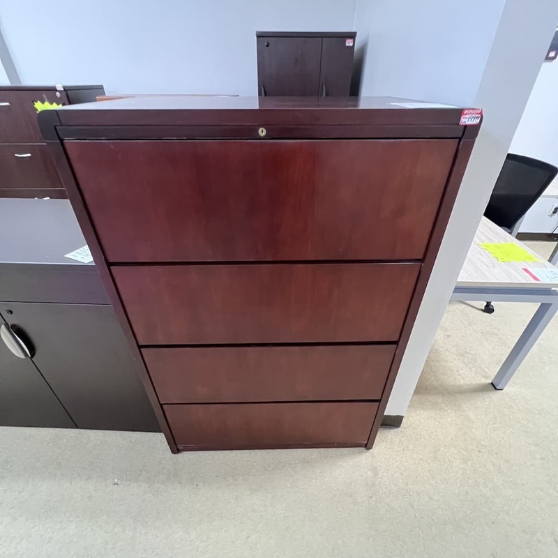 36″ W x 54″ H OFS Mahogany Veneer Wood 4 Drawer Lateral File Office Furniture Liquidations
