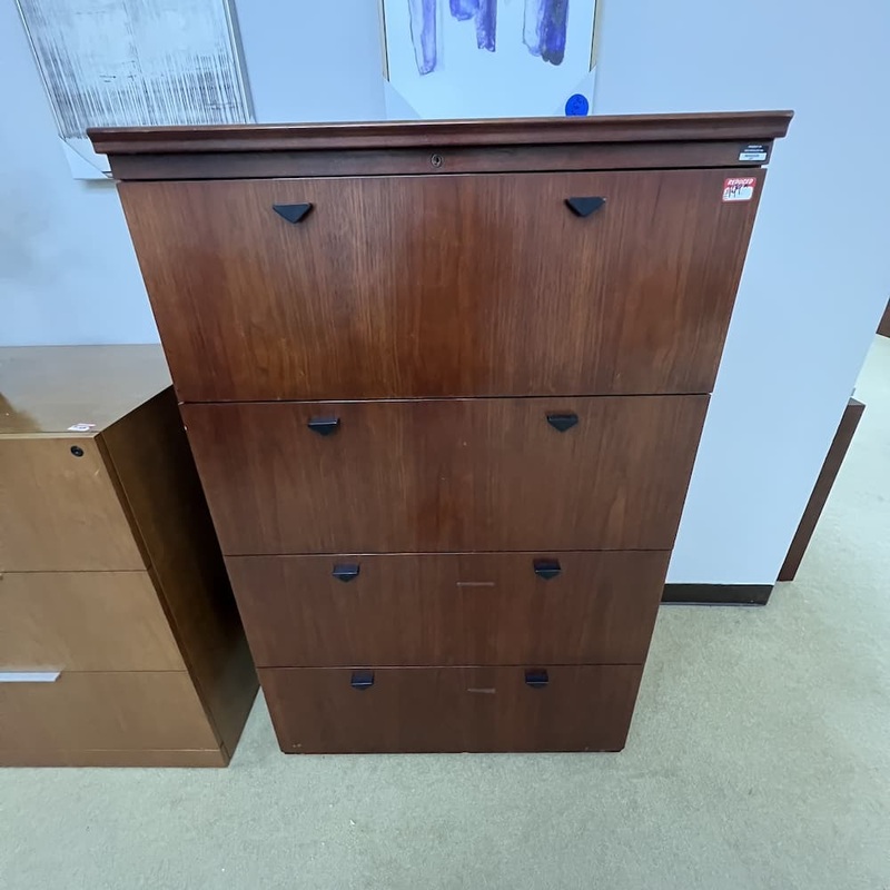 36″ W x 57″ H Kimball Cherry Veneer 4 Drawer Lateral File Office Furniture Liquidations