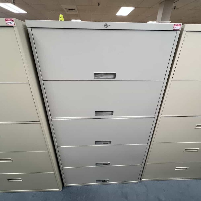 36″ W x 65″ H Steelcase Light Grey Metal 5 Drawer Lateral File – All Drawers Retractable Office Furniture Liquidations