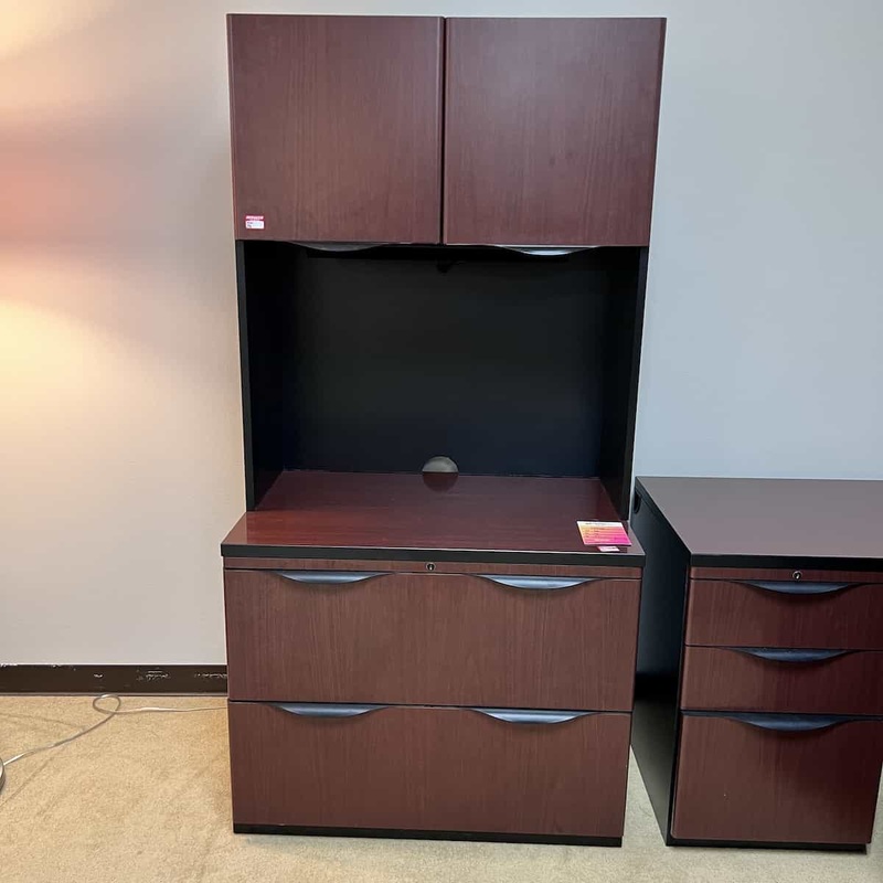 36″ Wide Tellus Mahogany Storage Cabinet with 2 Drawer Lateral File Office Furniture Liquidations