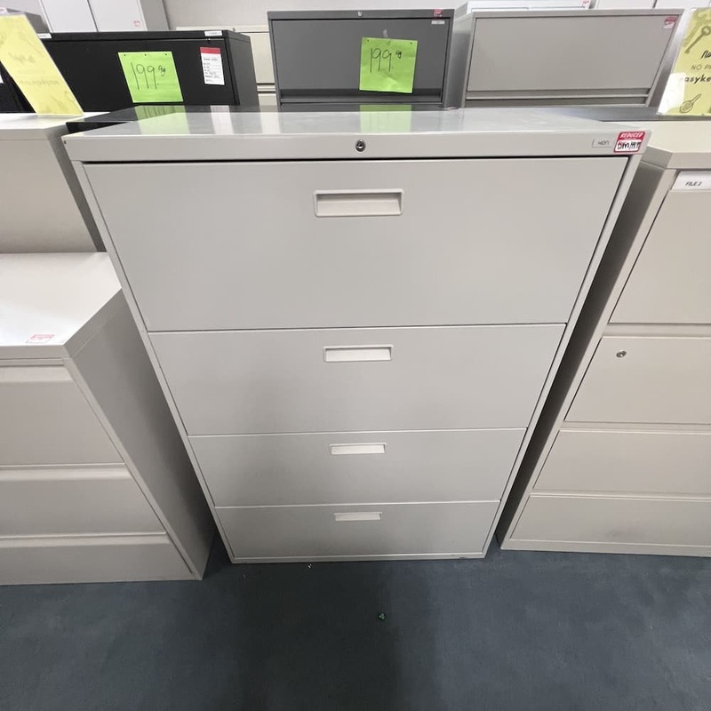 36″ x 53″ Hon Steelcase Light Grey Metal 4 Drawer Lateral