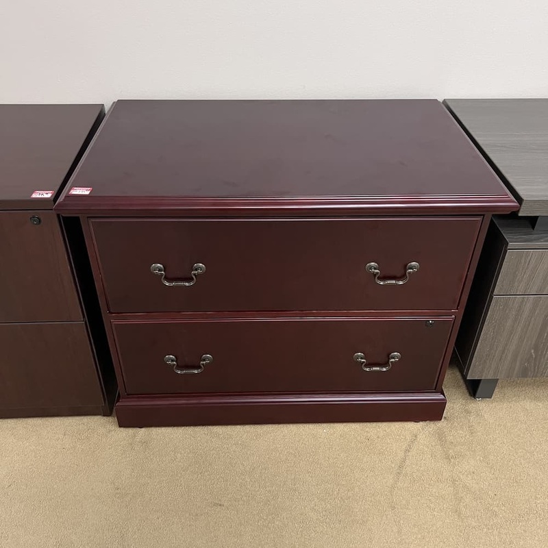 38″ W x 31″ H Mahogany and Brass Traditional Executive 2 Drawer Lateral File Office Furniture Liquidations