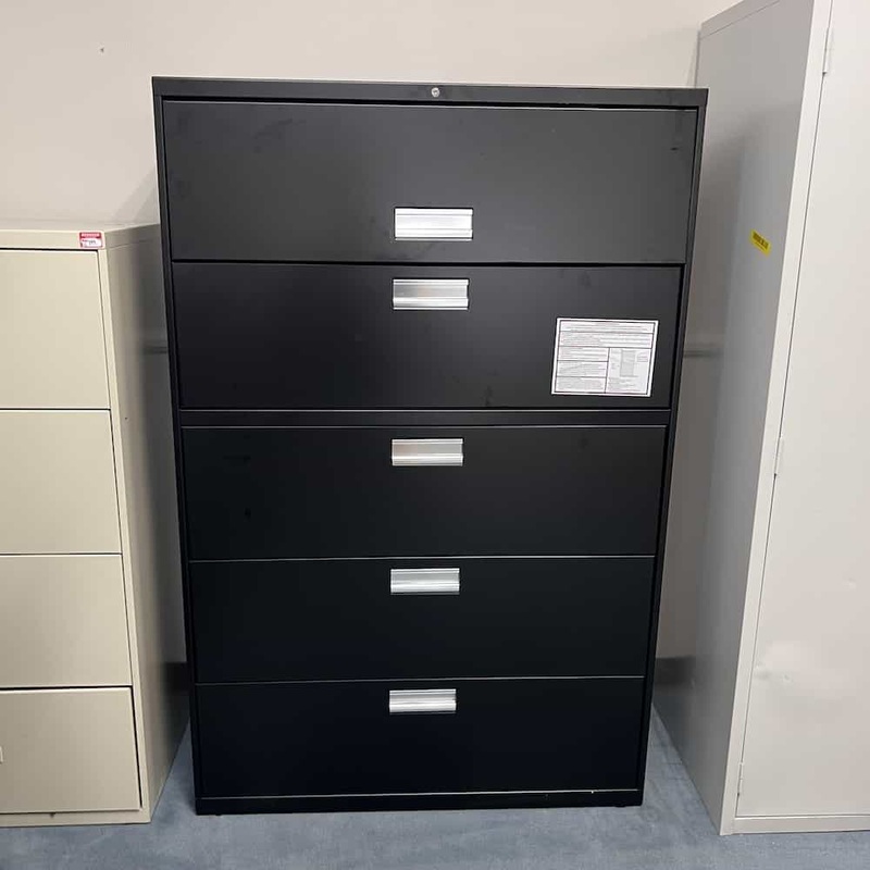 42″ W x 64″ H Black Metal 5 Drawer Lateral File – Retractable Top Drawer Office Furniture Liquidations