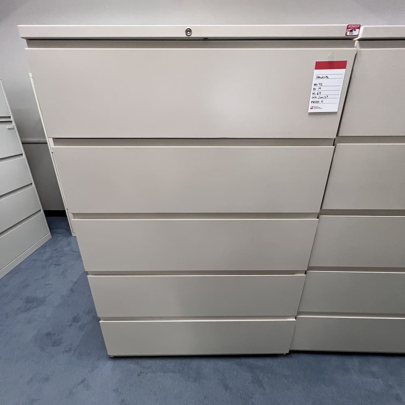42″ W x 64″ H Haworth Beige Metal 5 Drawer Lateral File Office Furniture Liquidations