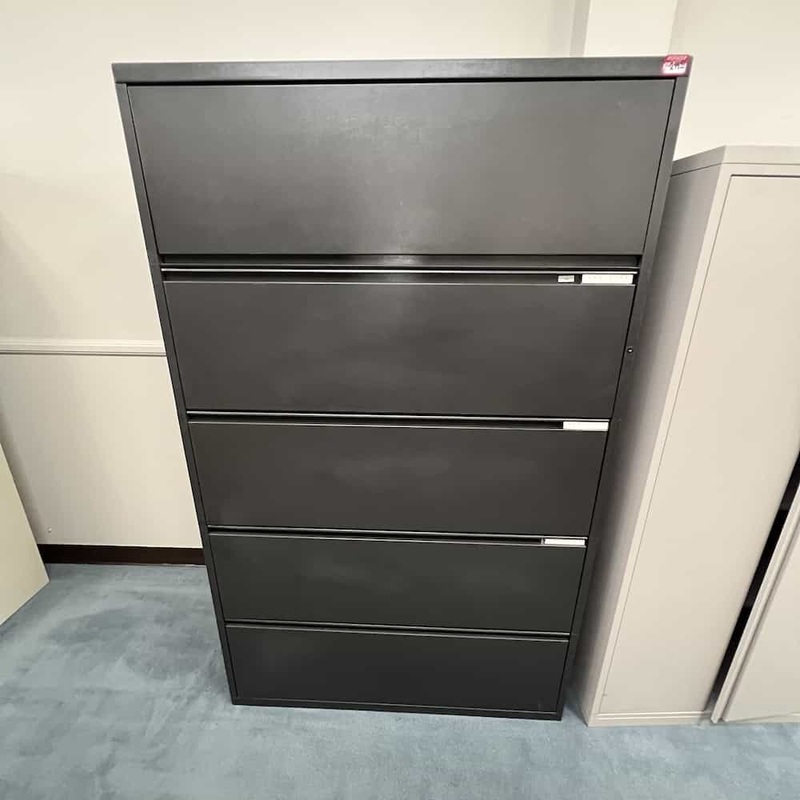 42″ W x 68″ H Meridian Dark Grey Metal 5 Drawer Lateral File Office Furniture Liquidations