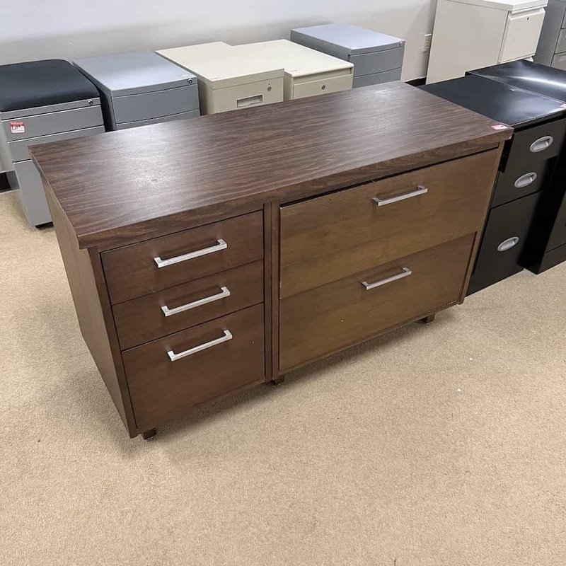 48″ Mid-Century Walnut Storage Credenza with File Cabinet Office Furniture Liquidations