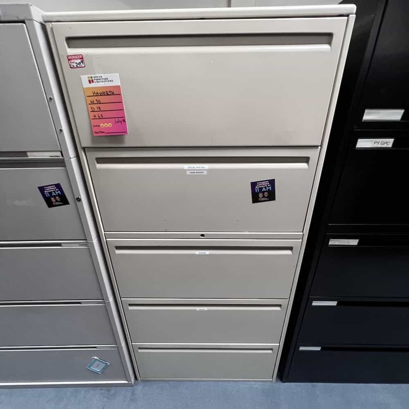 63″ High Haworth Grey Metal Lateral Filing Cabinet – 5 Drawer Office Furniture Liquidations