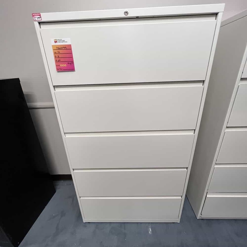 64″ H x 36″ W Haworth Cream White Metal 5 Drawer Lateral File Office Furniture Liquidations