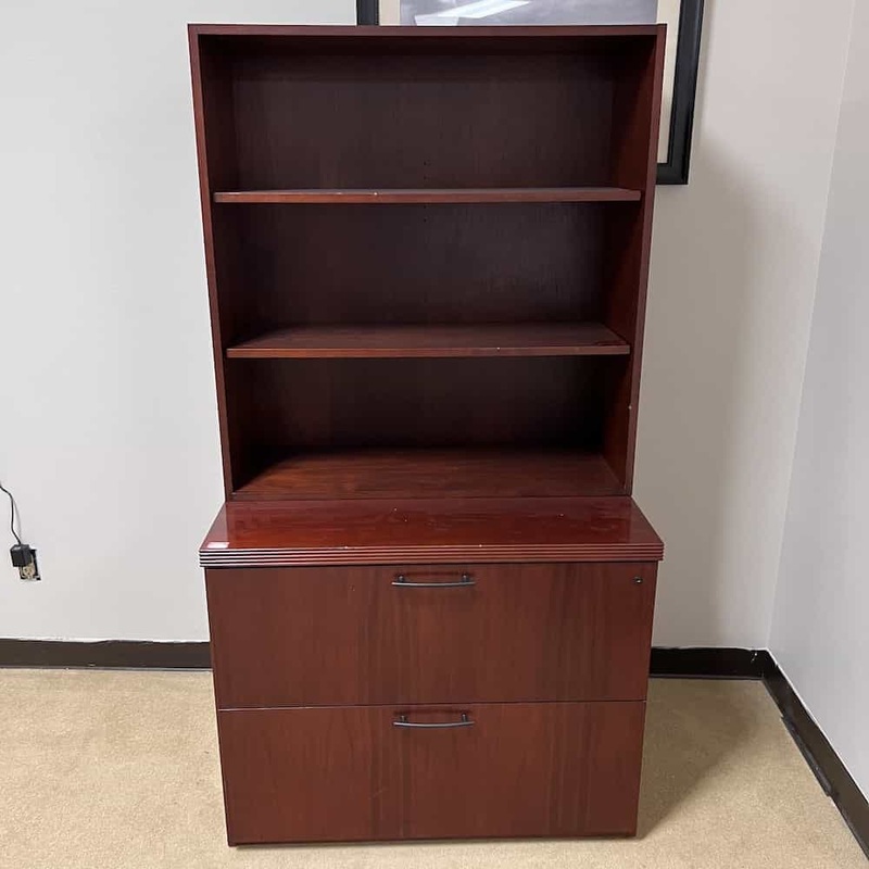 67″ Cherry 2 Drawer Lateral with Bookcase Hutch Office Furniture Liquidations