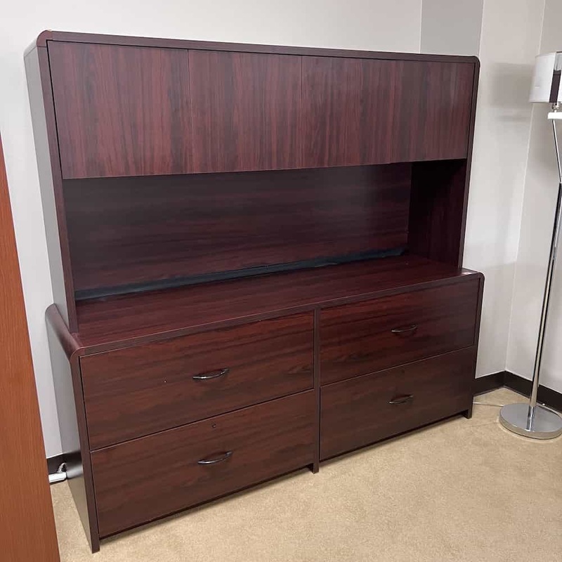 71″ Global Mahogany 4 Drawer Lateral File with Hutch Office Furniture Liquidations