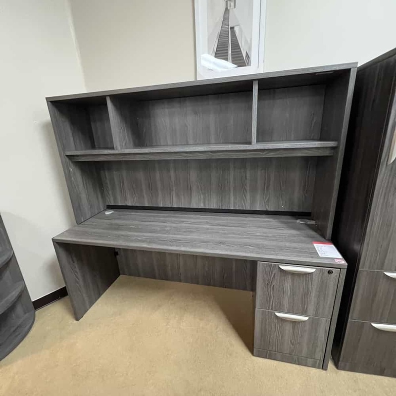 71″ x 24″ Newport Grey Credenza with Open Hutch Office Furniture Liquidations