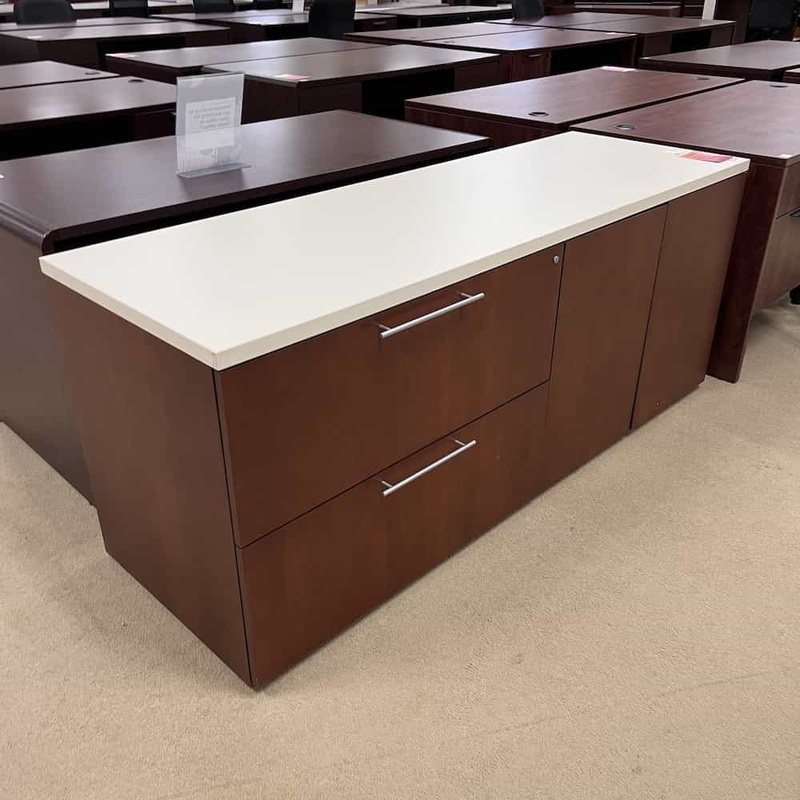 72″ Bernhardt Mahogany and White Credenza 2 Drawer Lateral File with Storage Cabinet Office Furniture Liquidations