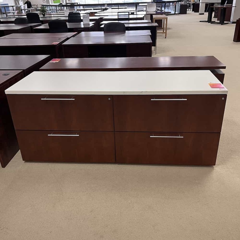 72″ Bernhardt Mahogany and White Credenza 4 Drawer Lateral File Cabinet Office Furniture Liquidations