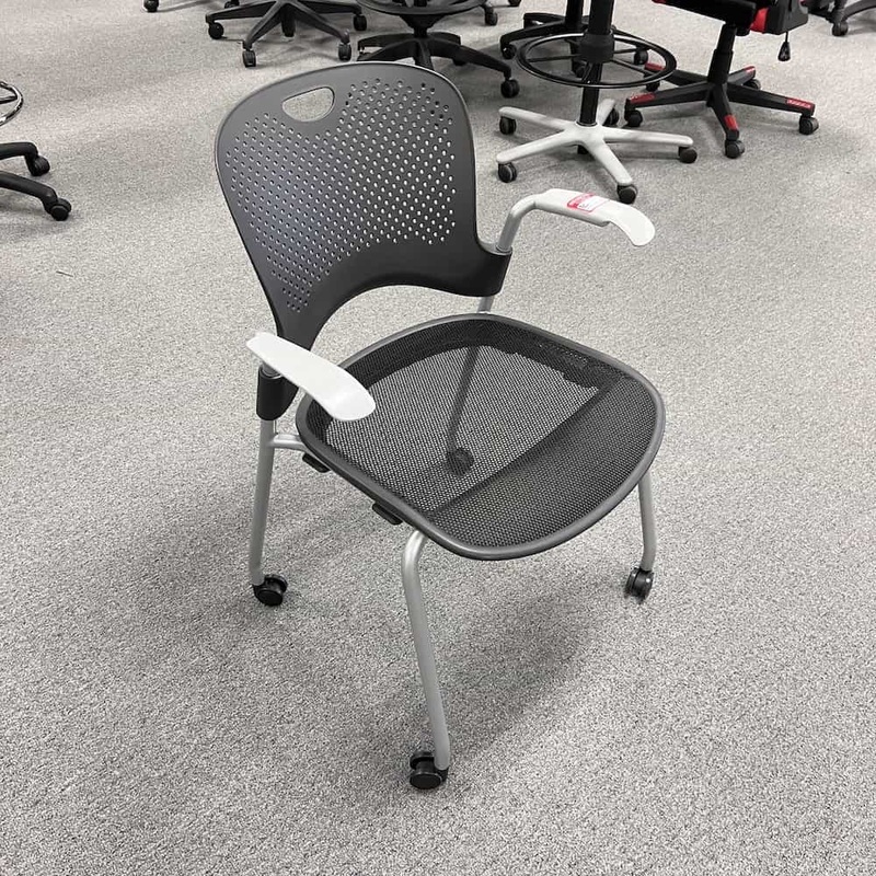 Herman Miller Caper Grey Stacking Rolling Chair with Arms – Flexnet Seat Office Furniture Liquidations
