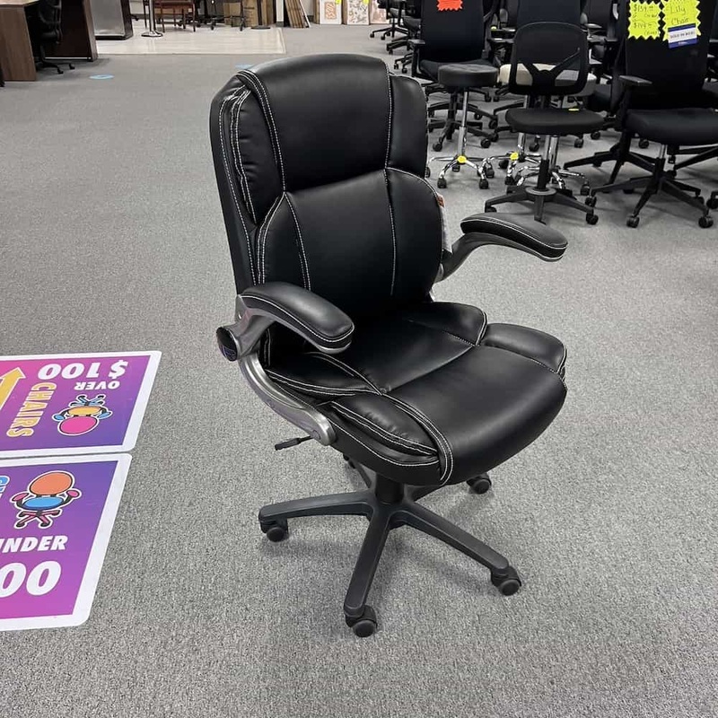 Black Vinyl Executive Chair with White Stitching – Flip Arms Office Furniture Liquidations