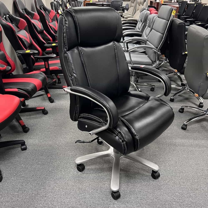 Black with White Stitching Plush Vinyl Big and Tall Executive Chair Office Furniture Liquidations