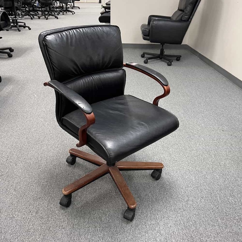 Brayton International Mahogany and Black Leather Lacosta Office Conference Chair Office Furniture Liquidations